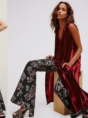 Free People Black Floral Boot-Cut Pants
